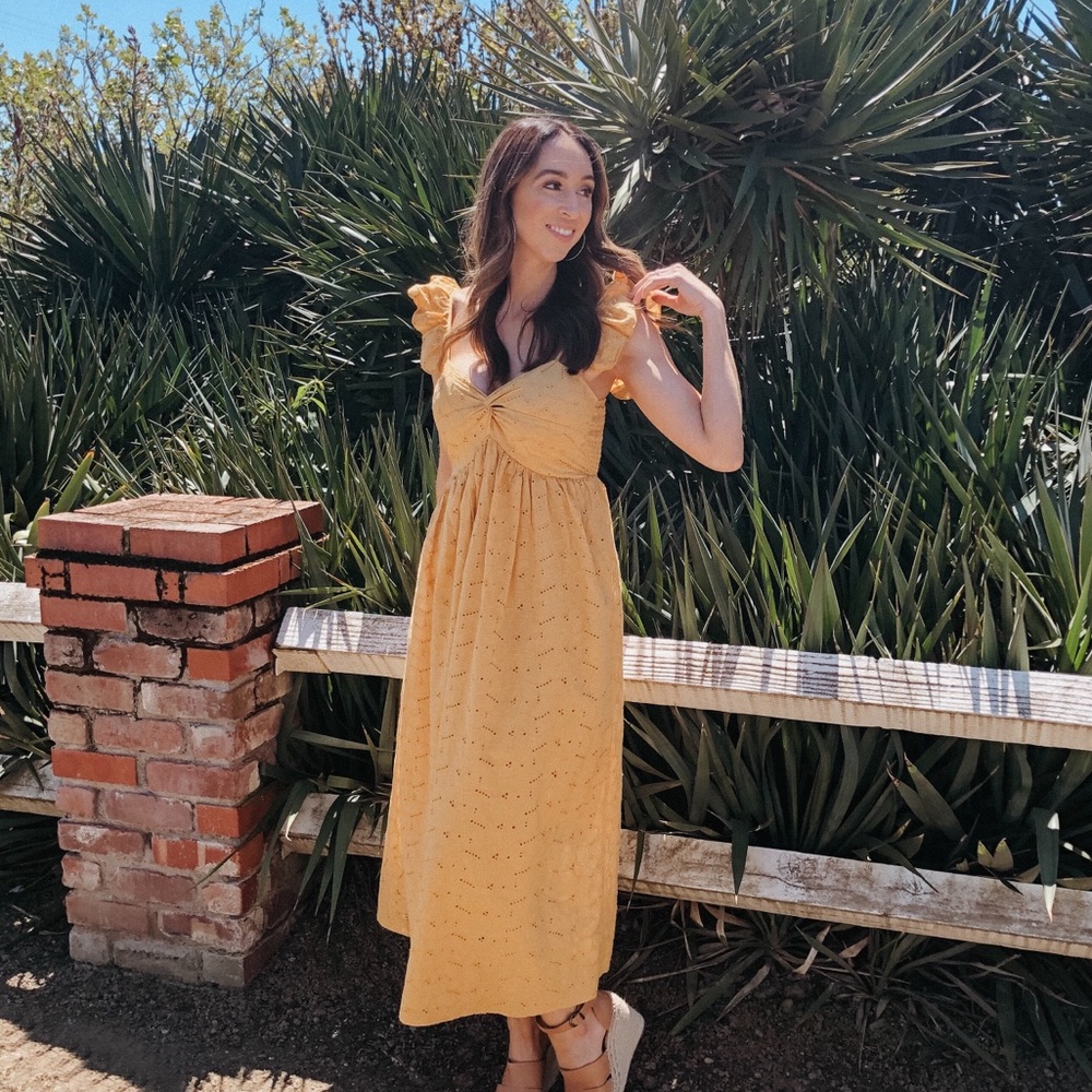 Eyelet Maxi Dress in Mustard